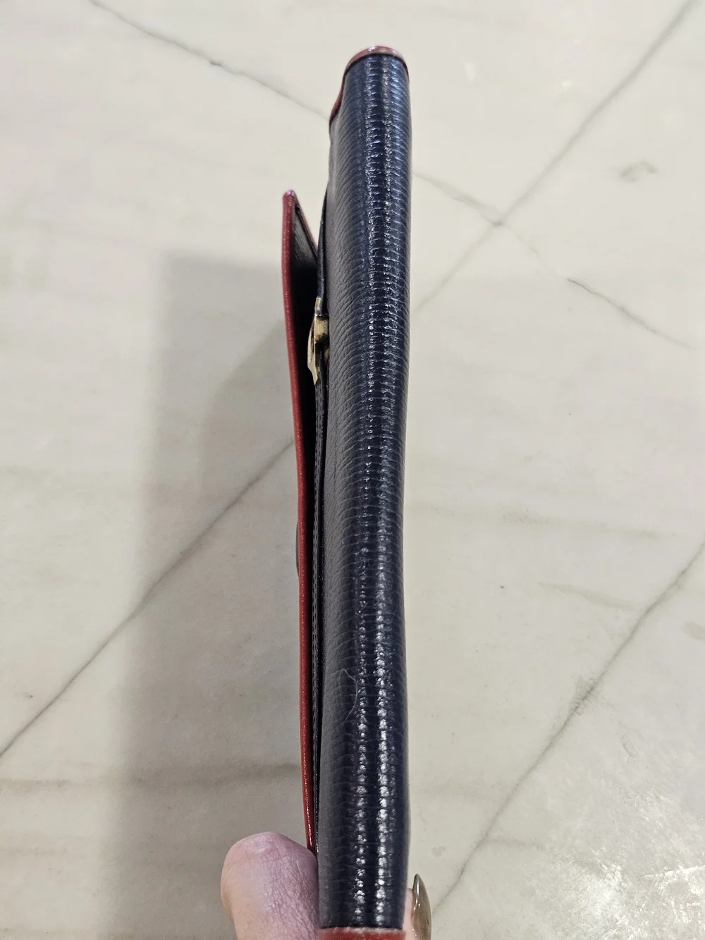 Vintage 1970s St. Thomas Genuine Leather Flap Wallet | Dark Navy & Red Piping